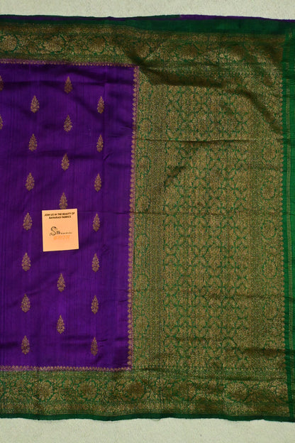 Royal Violet Pure Raw Silk Handloom Saree with Antique Zari