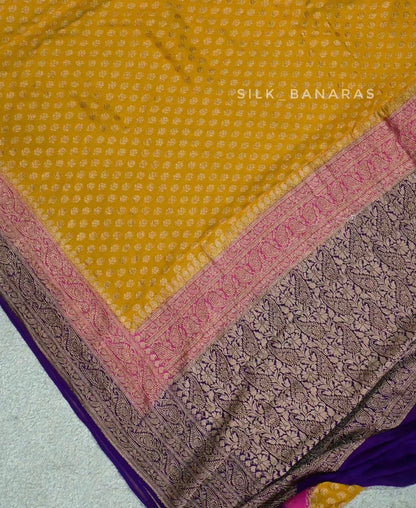 Handwoven Triple Shade Khaddi Georgette Saree
