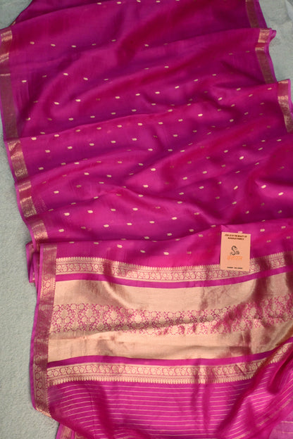 Classic Rani pink handwoven pure Kora organza saree