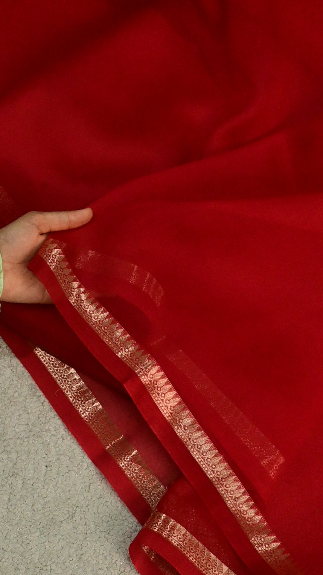 Ravishing red pure Kora organza saree