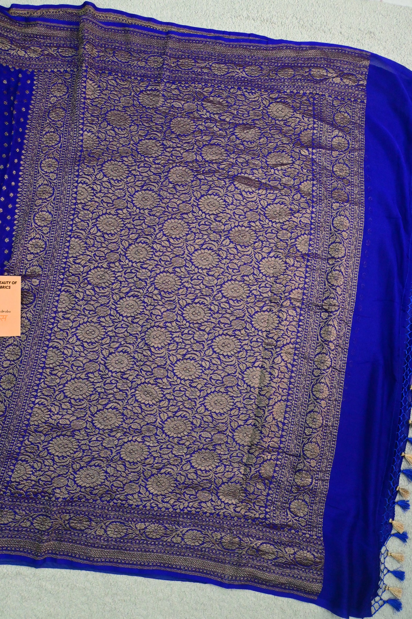 Handwoven pure deep royal blue Khaddi Georgette saree