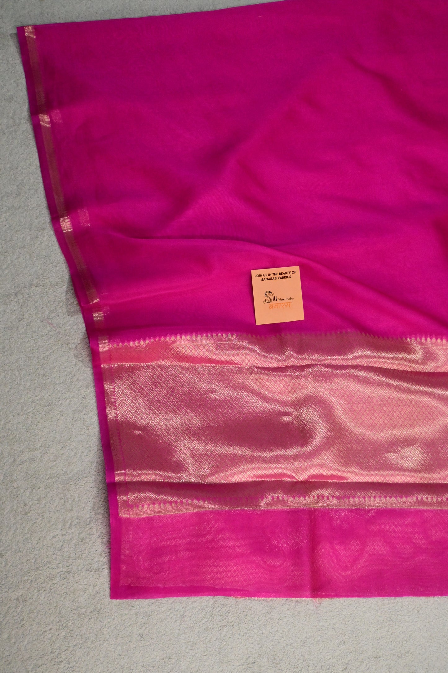 Beautiful pink handwoven pure Kora organza gold zari saree