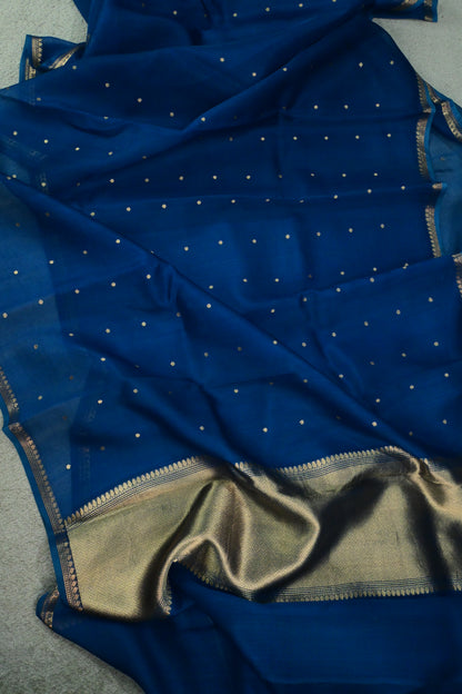 Handwoven Pure Kora Silk Banarasi Saree with Gold Zari Bootis