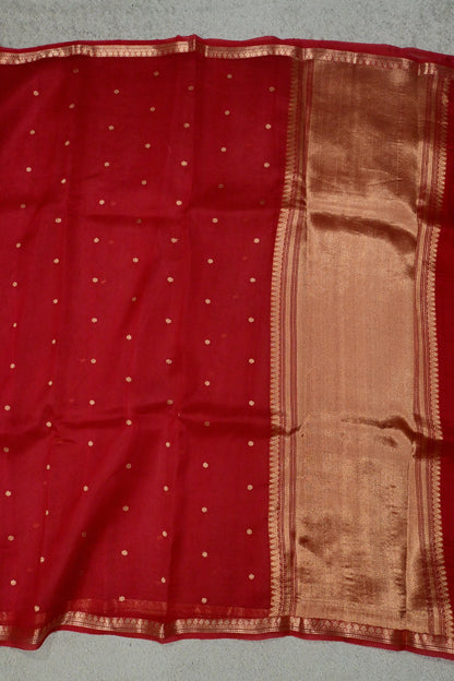 Pure Classic Red handwoven Kora organza saree