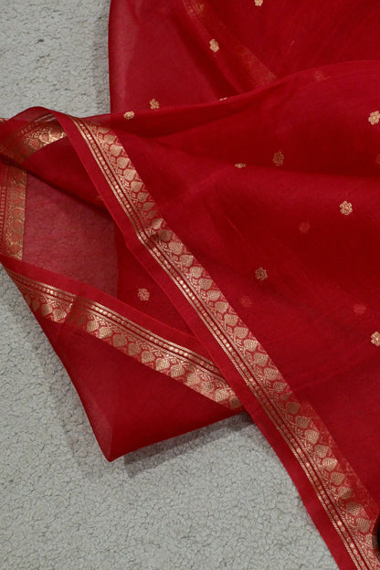 Pure Classic Red handwoven Kora organza saree