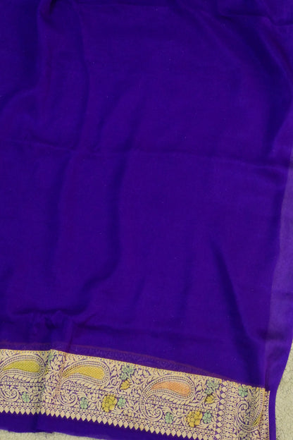 Purple Chiffon Banarasi Saree with Intricate Zari Jaal & Floral Motifs