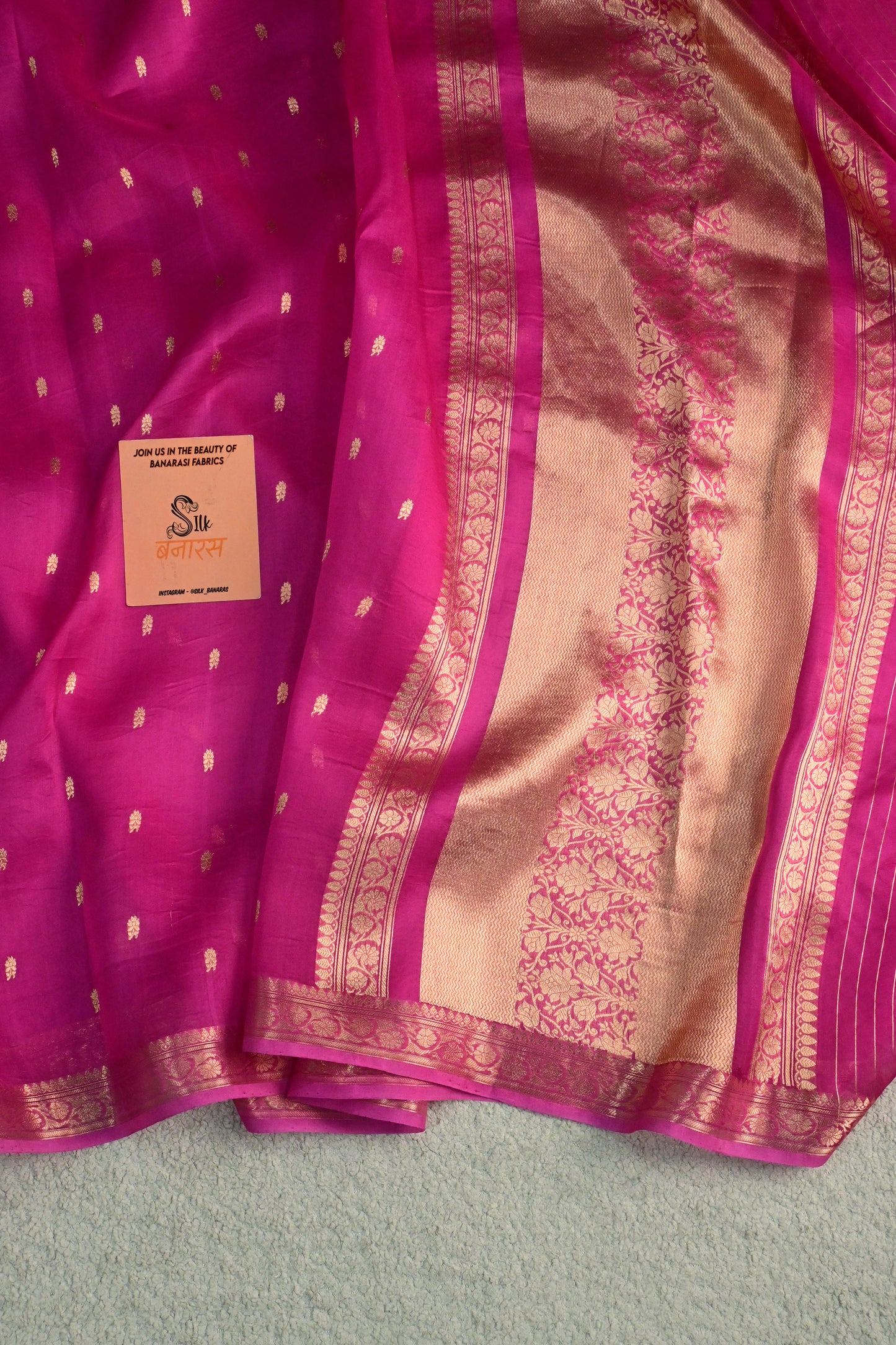 Classic Rani pink handwoven pure Kora organza saree
