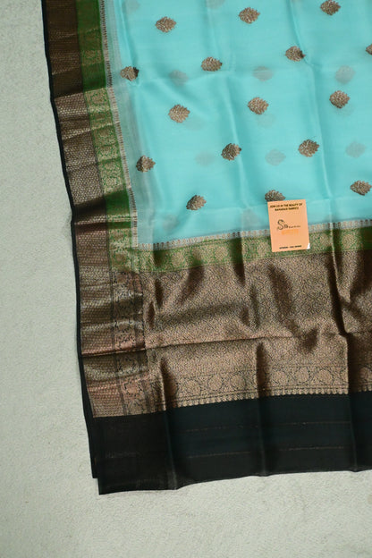 Pure Kora Silk Saree with Antique Copper Zari Weave & Contrast Border