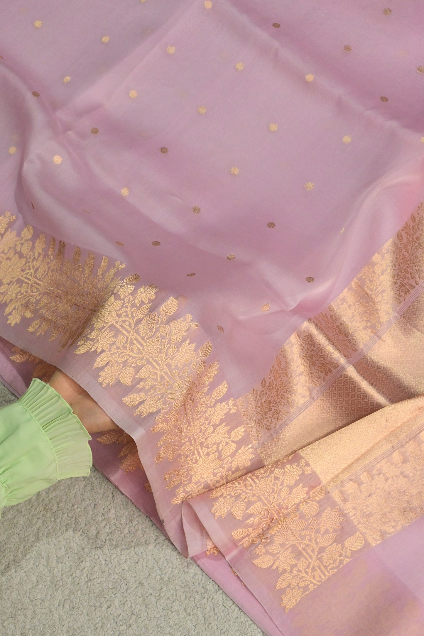 Pure Kora Silk Saree in Soft Pink with Gold Zari Work