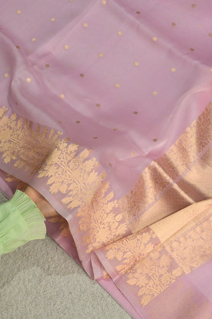 Pure Kora Silk Saree in Soft Pink with Gold Zari Work
