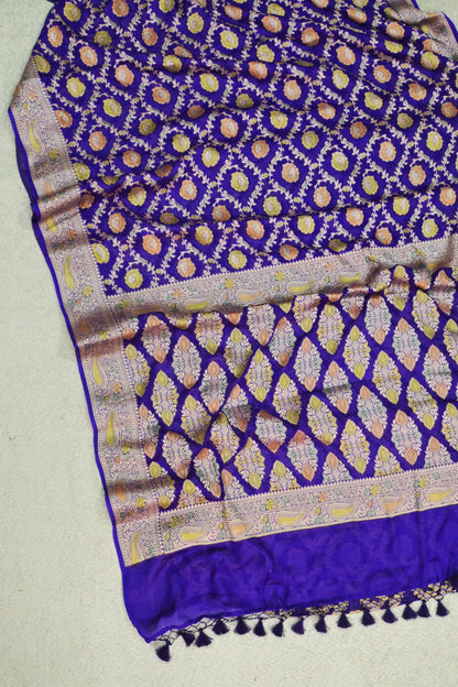 Purple Chiffon Banarasi Saree with Intricate Zari Jaal & Floral Motifs