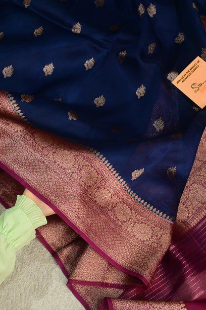 Classic dual shade handwoven pure Kora organza saree