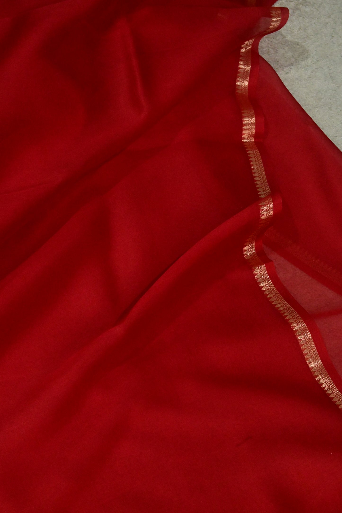 Ravishing red pure Kora organza saree