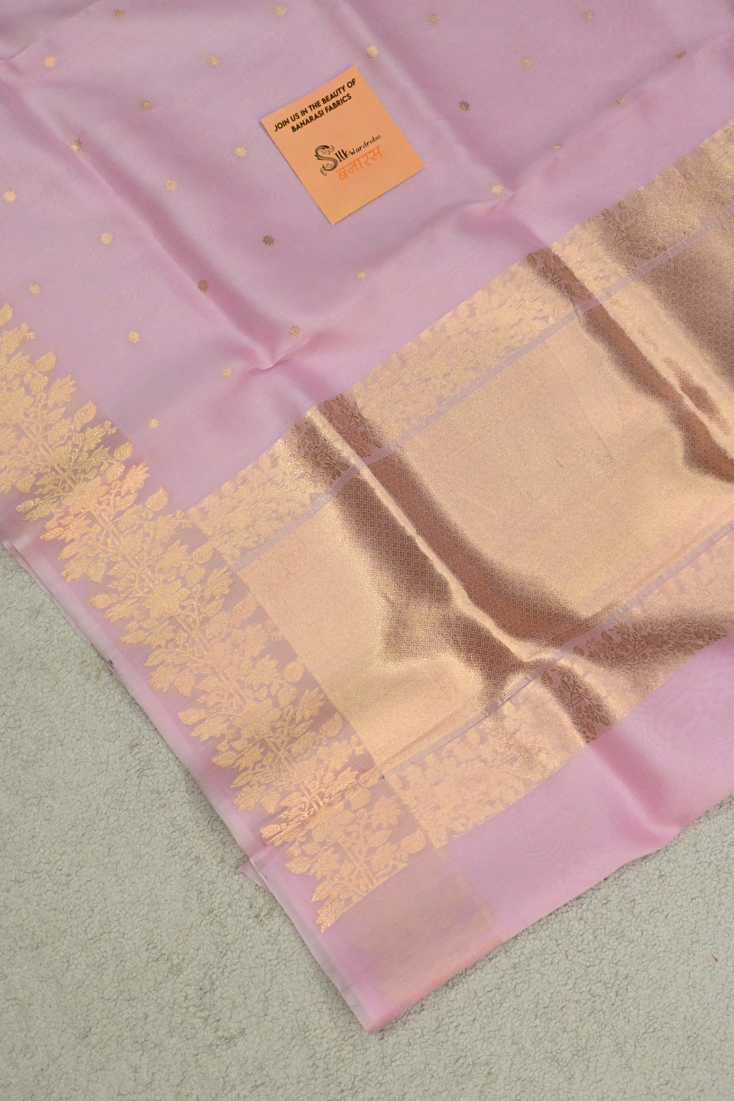 Pure Kora Silk Saree in Soft Pink with Gold Zari Work