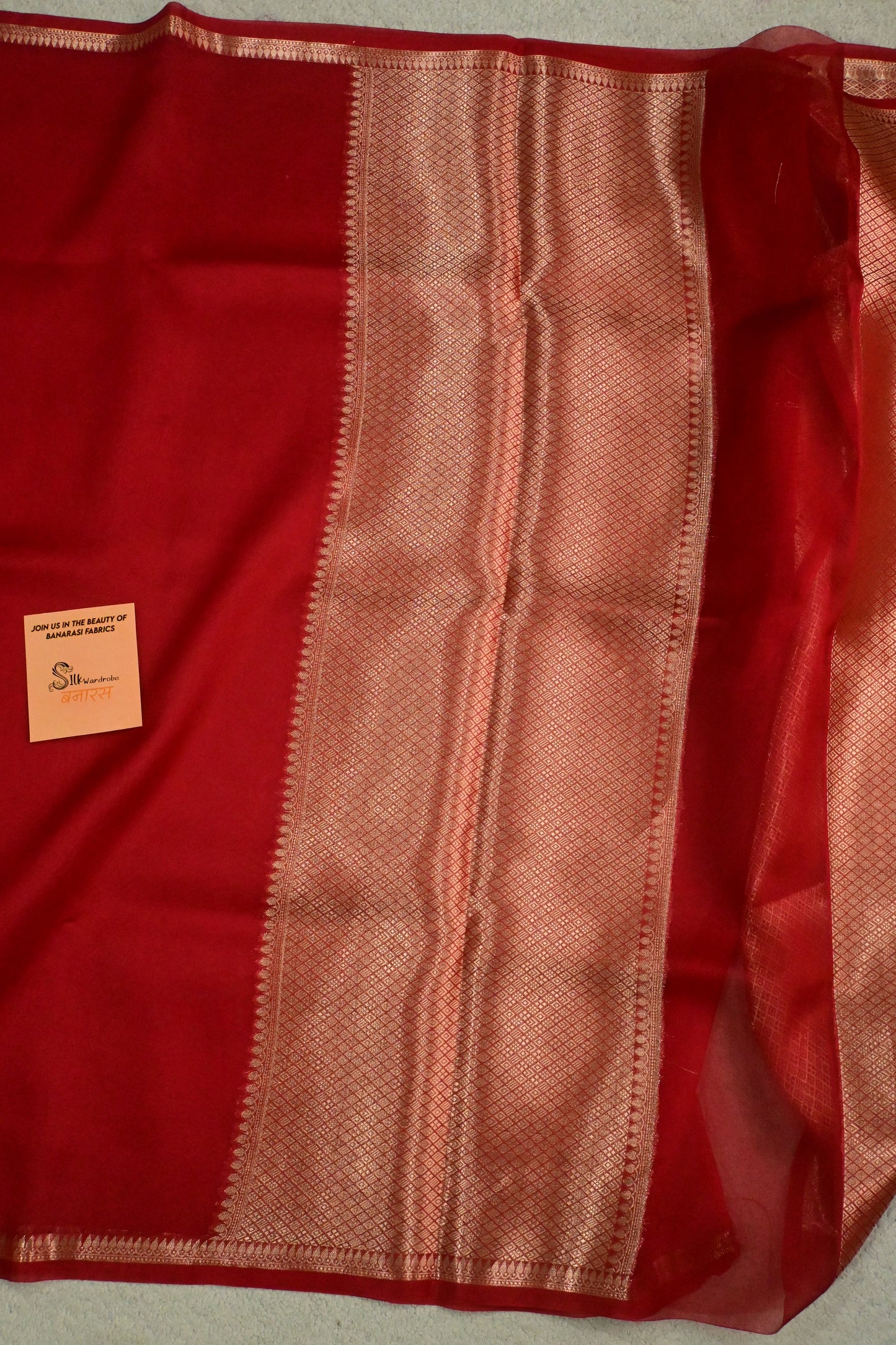 Ravishing red pure Kora organza saree