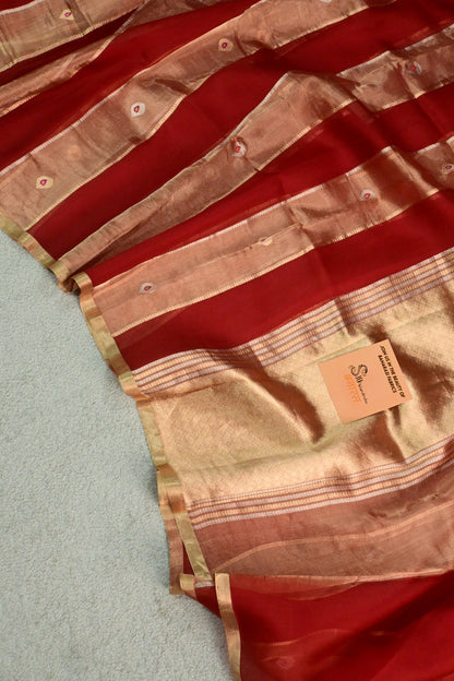 Handwoven pure Red organza tissue silk saree
