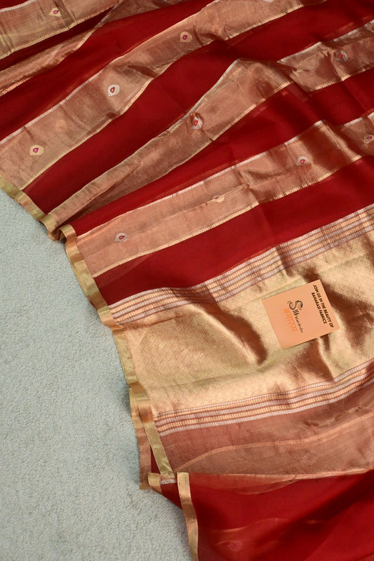 Handwoven pure Red organza tissue silk saree