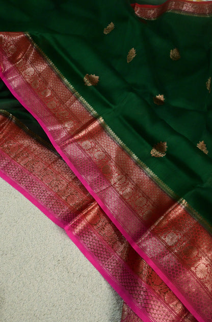 Handwoven triple shade pure Kora organza silk saree