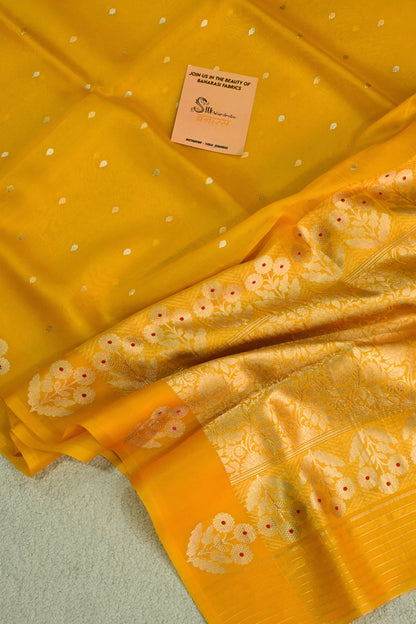 The yellow Mustard Guldasta Kora Organza Silk Saree