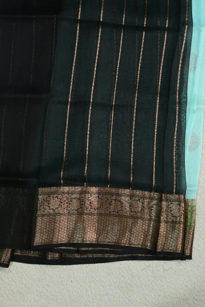 Pure Kora Silk Saree with Antique Copper Zari Weave & Contrast Border