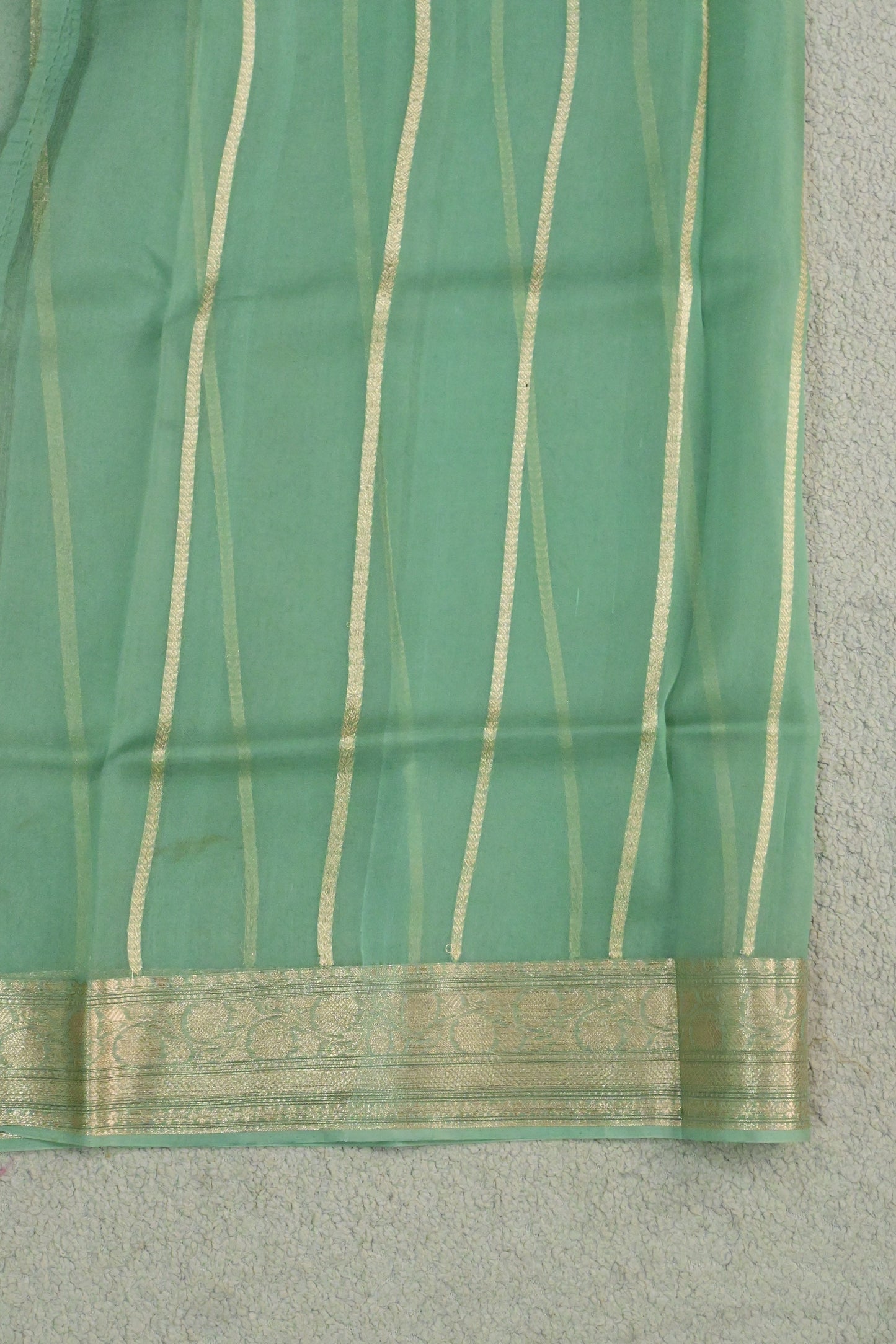 Chocolate Brown & Mint Green Handwoven Pure Kora Organza Silk Saree