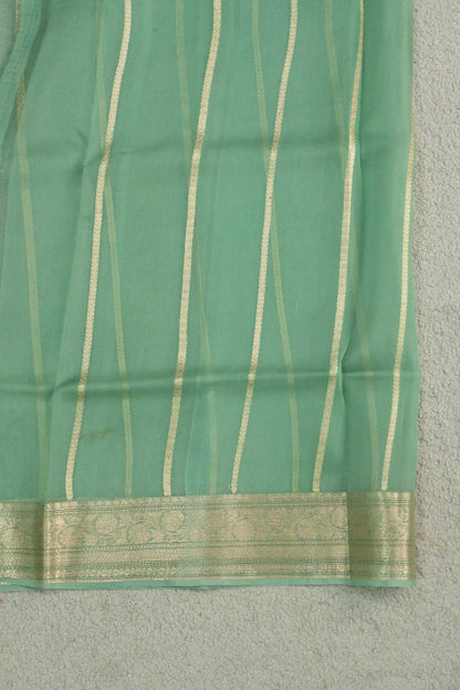 Chocolate Brown & Mint Green Handwoven Pure Kora Organza Silk Saree