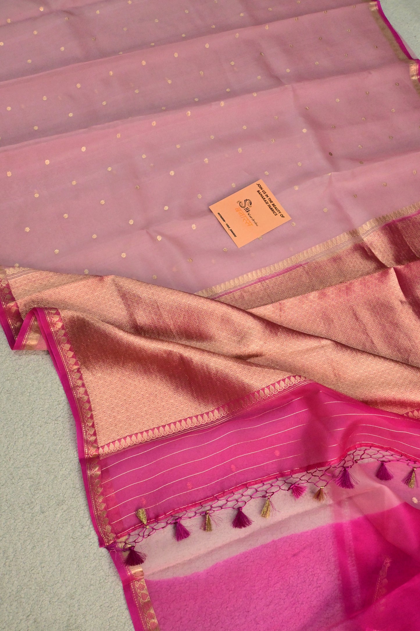 A lightweight pastel kora organza woven with timeless zari details.