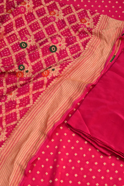 Handwoven Pure Khaddi Georgette Suit Set with Bandhani & Banarasi Minakari Dupatta