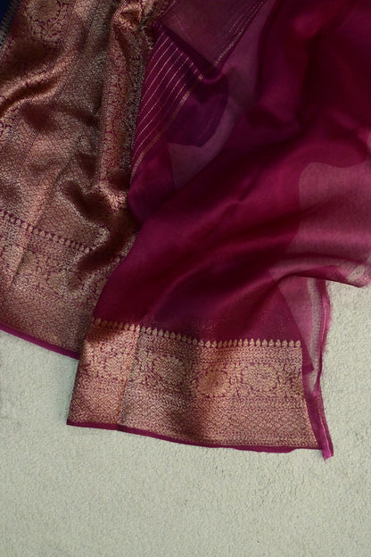 Classic dual shade handwoven pure Kora organza saree