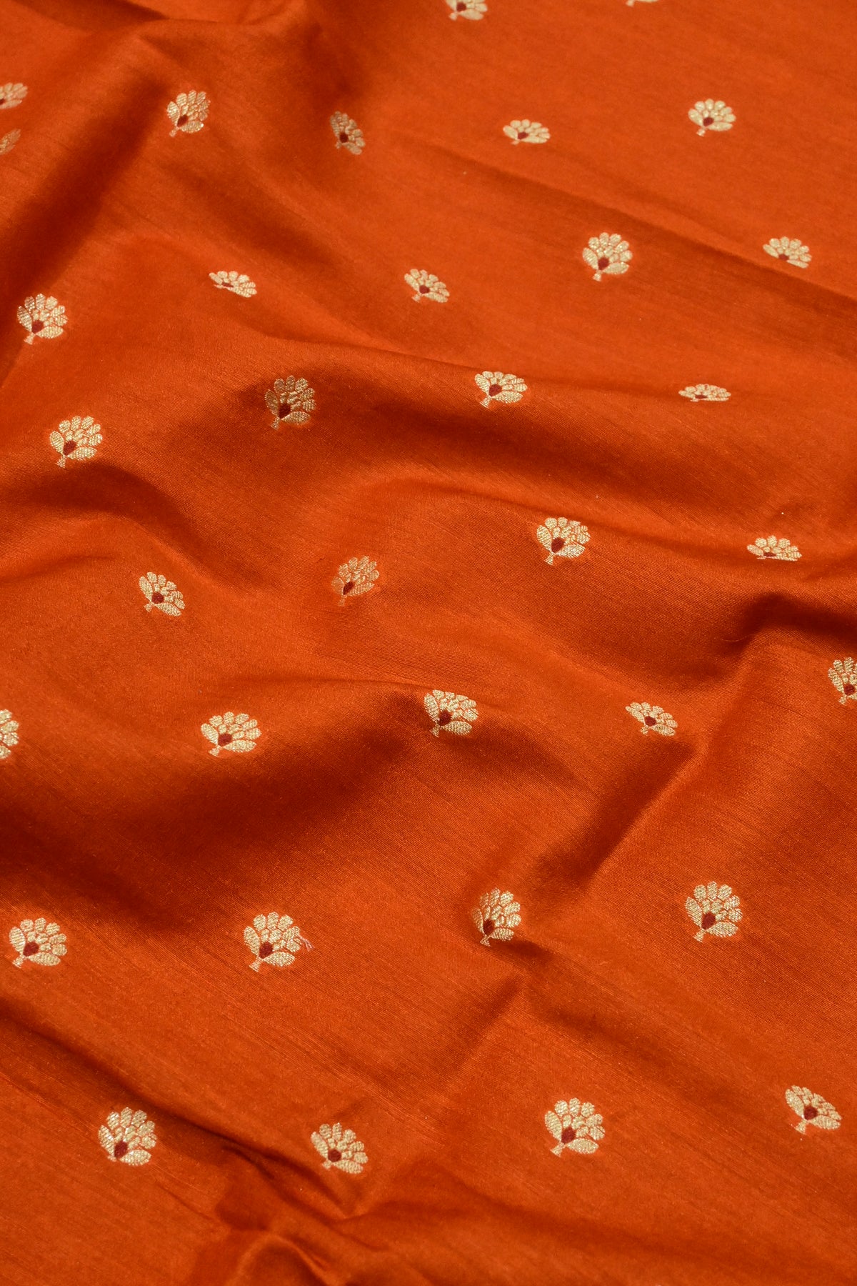 Rust Orange Handwoven Pure Khaddi Georgette Banarasi Suit Set with Gold Zari