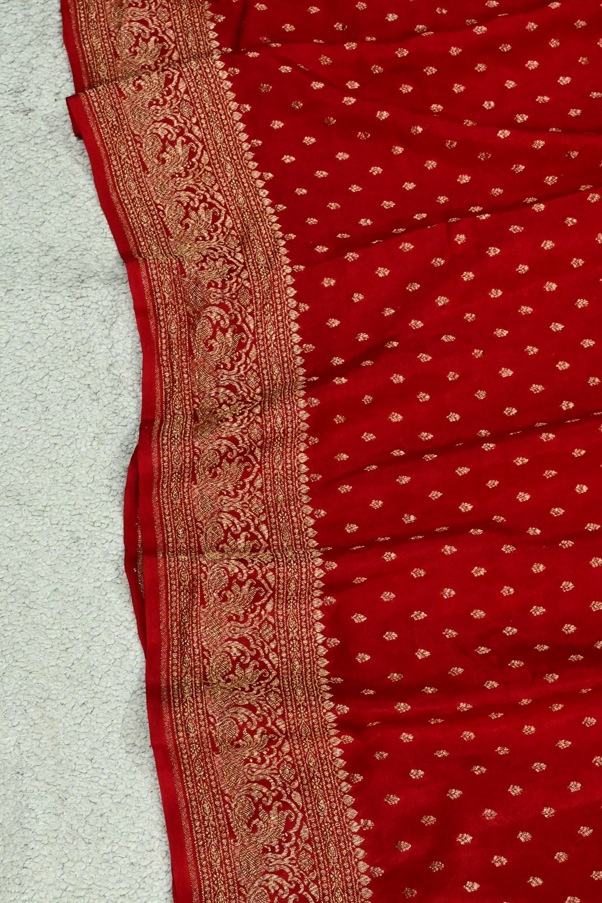Handwoven Pure Crepe Banarasi Saree in Crimson Red with Antique Zari Weave