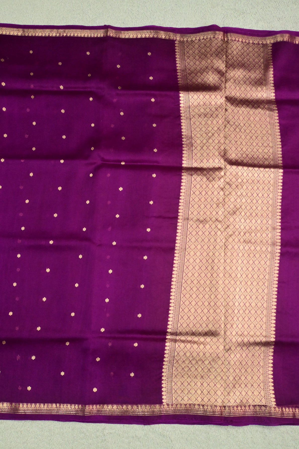 Regal Plum Handloom Kora Silk Saree with Gold Zari Weave