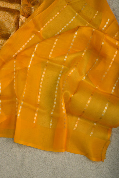 The yellow Mustard Guldasta Kora Organza Silk Saree