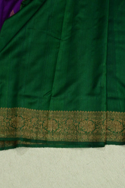Royal Violet Pure Raw Silk Handloom Saree with Antique Zari
