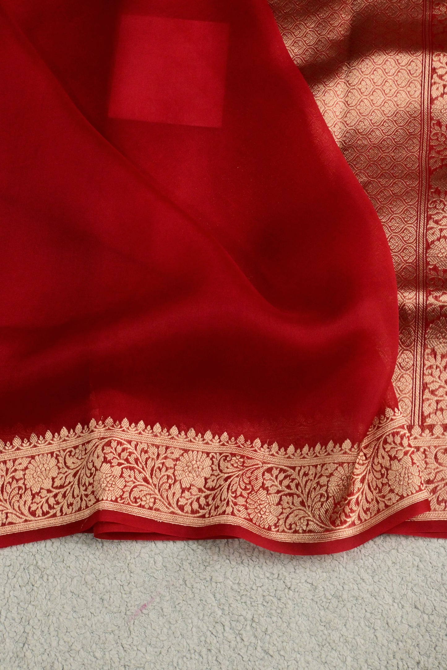 Ravishing Red handwoven pure Kora organza gold zari saree