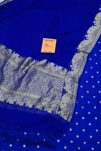 Royal Blue Pure Banarasi Khaddi Georgette Minakari Suit Set – 3 Piece Unstitched