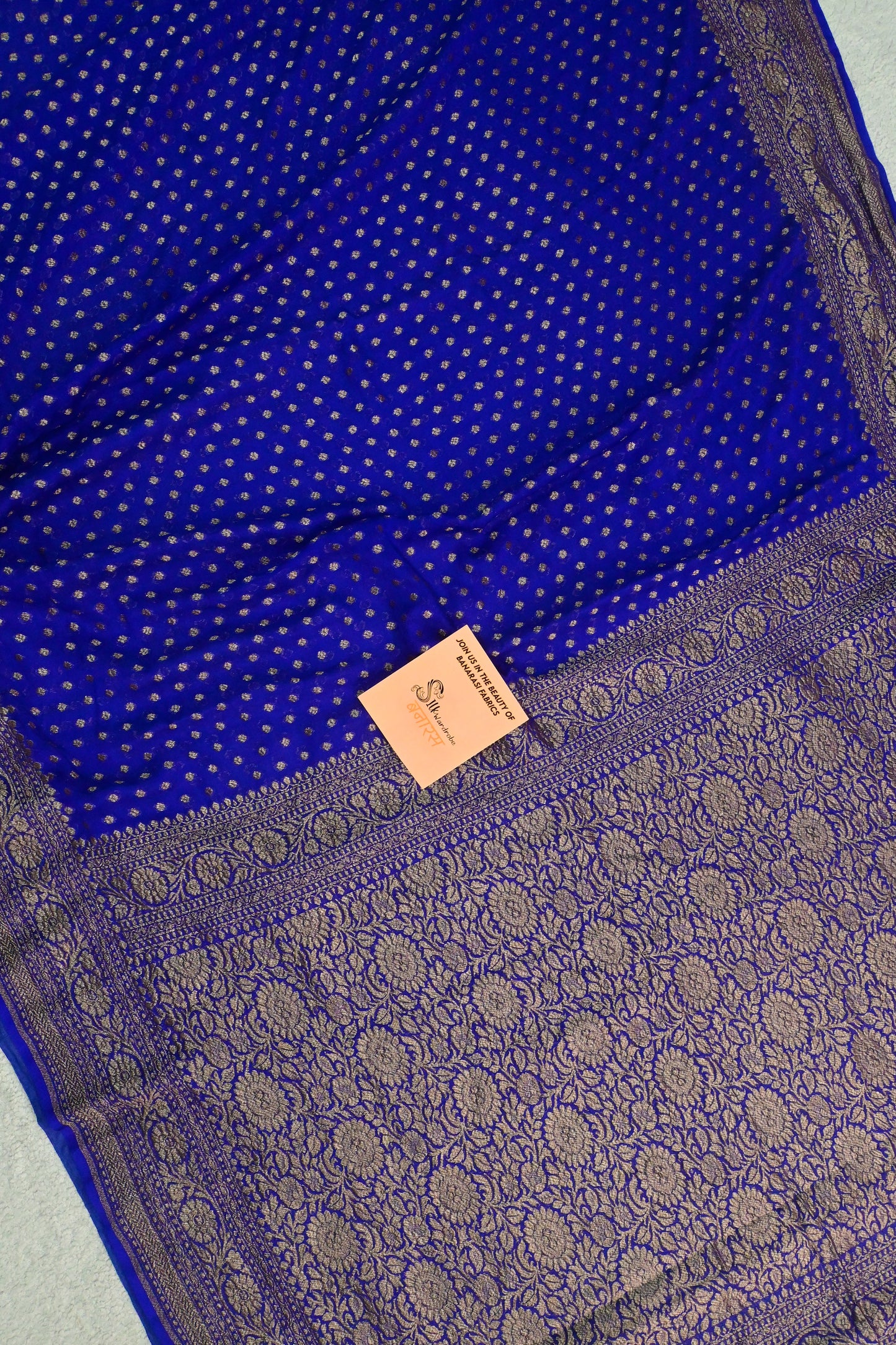 Handwoven pure deep royal blue Khaddi Georgette saree
