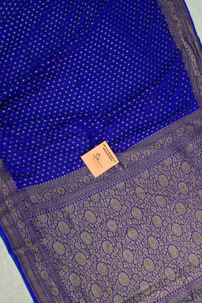 Handwoven pure deep royal blue Khaddi Georgette saree