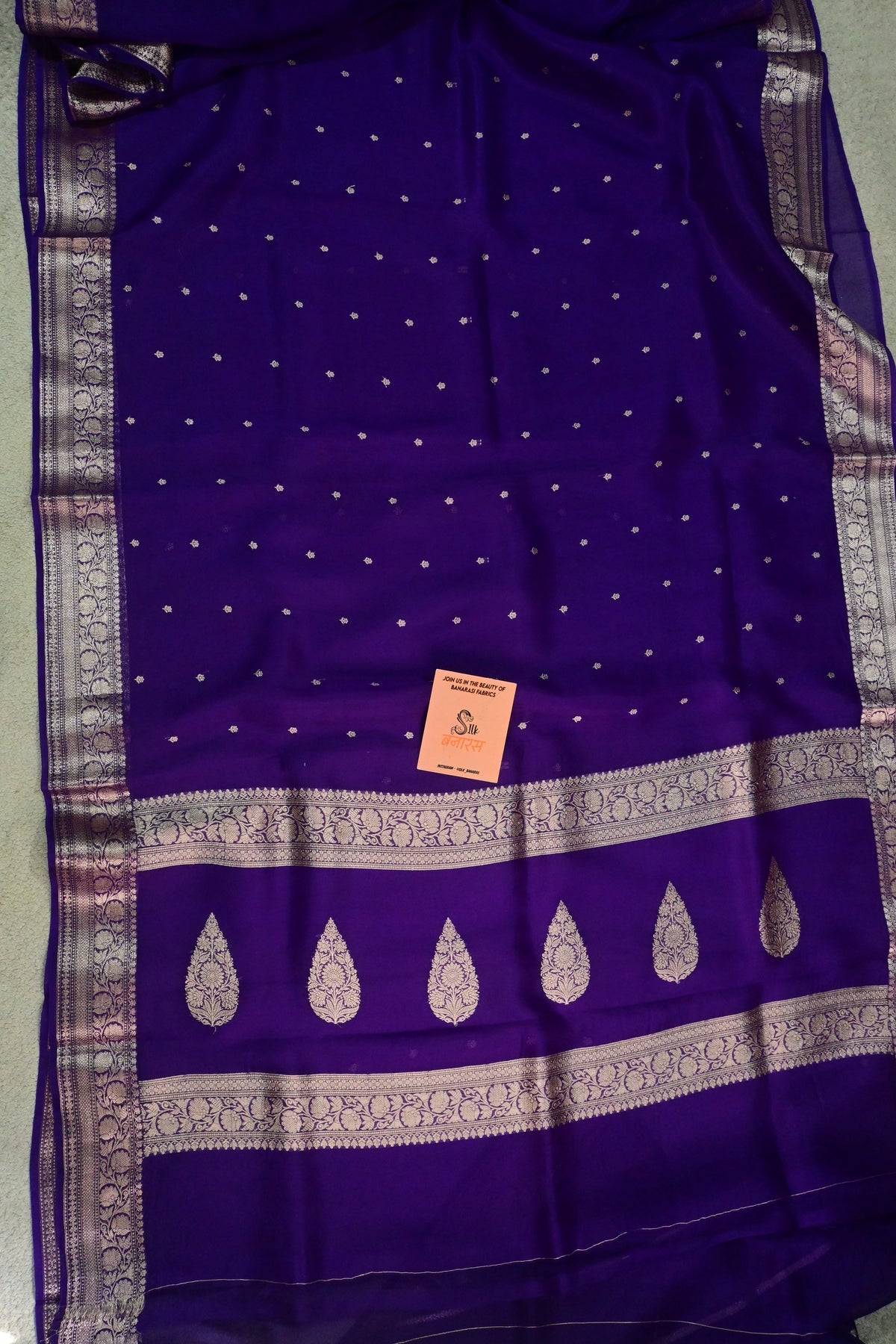 Deep Purple Handwoven Pure Kora Silk Saree with Gold Zari Weaving