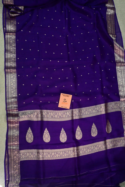 Deep Purple Handwoven Pure Kora Silk Saree with Gold Zari Weaving