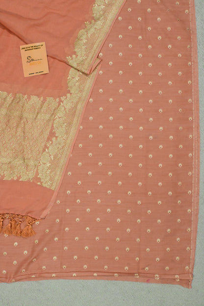 Handwoven Pure Khaddi Georgette Banarasi Unstitched Suit Set with Zari Weave – Dusty Peach
