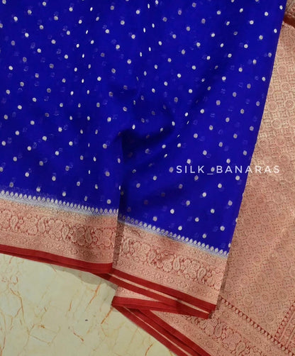 Pure Organza Silk Saree – Royal Blue & Crimson Red