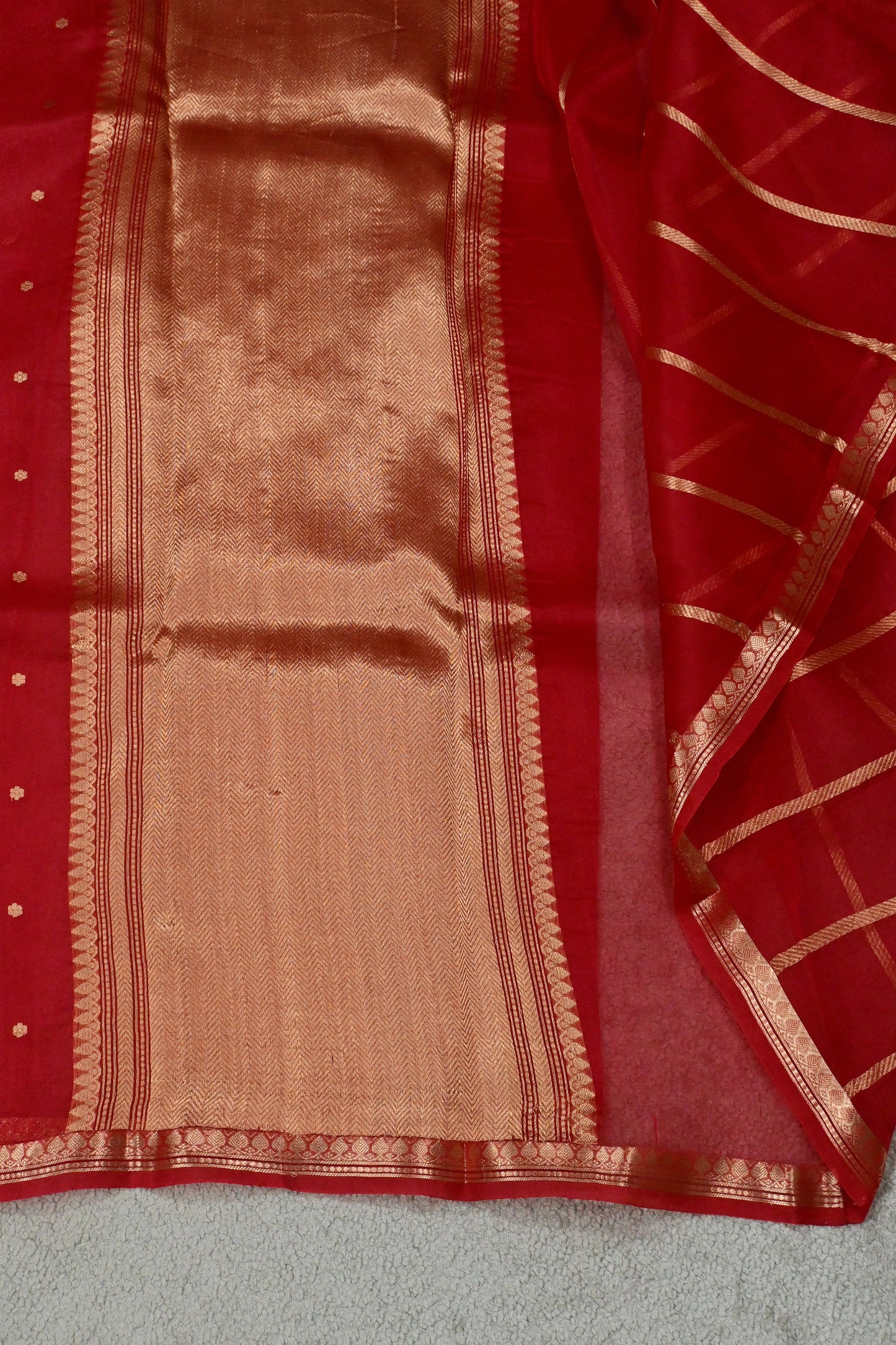 Pure Classic Red handwoven Kora organza saree