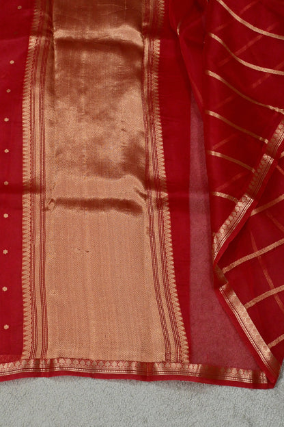 Pure Classic Red handwoven Kora organza saree