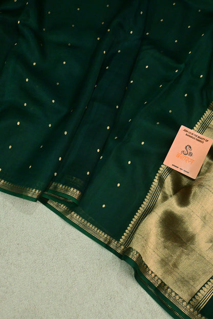 Beautiful Bottle Green Handwoven Kora organza Silk Saree