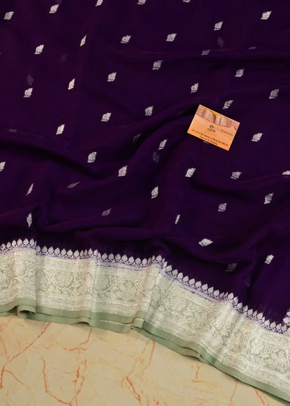 Handdloom Pure khaddi Chiffon Purple with Sage Green