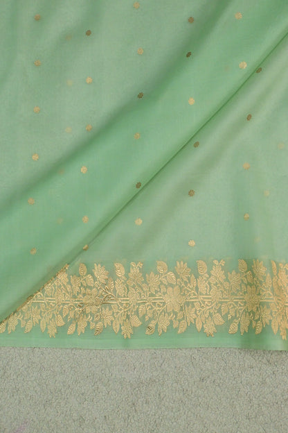 Pure Banarasi Kora Silk Saree in Pastel mint Green with Floral Zari Border