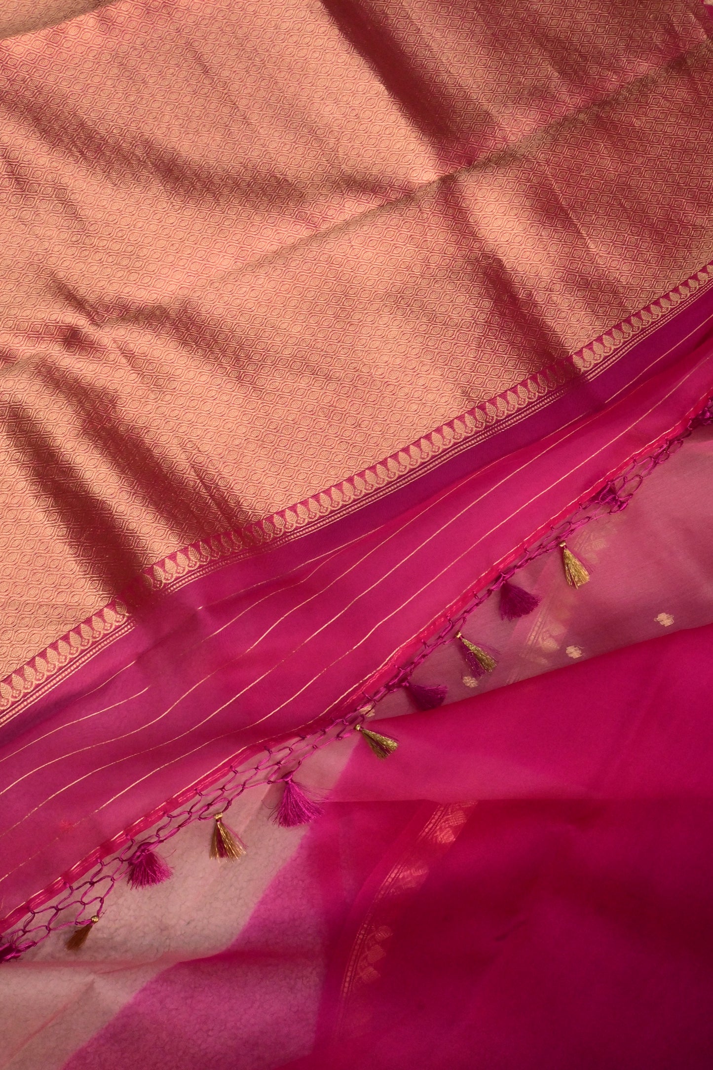 A lightweight pastel kora organza woven with timeless zari details.