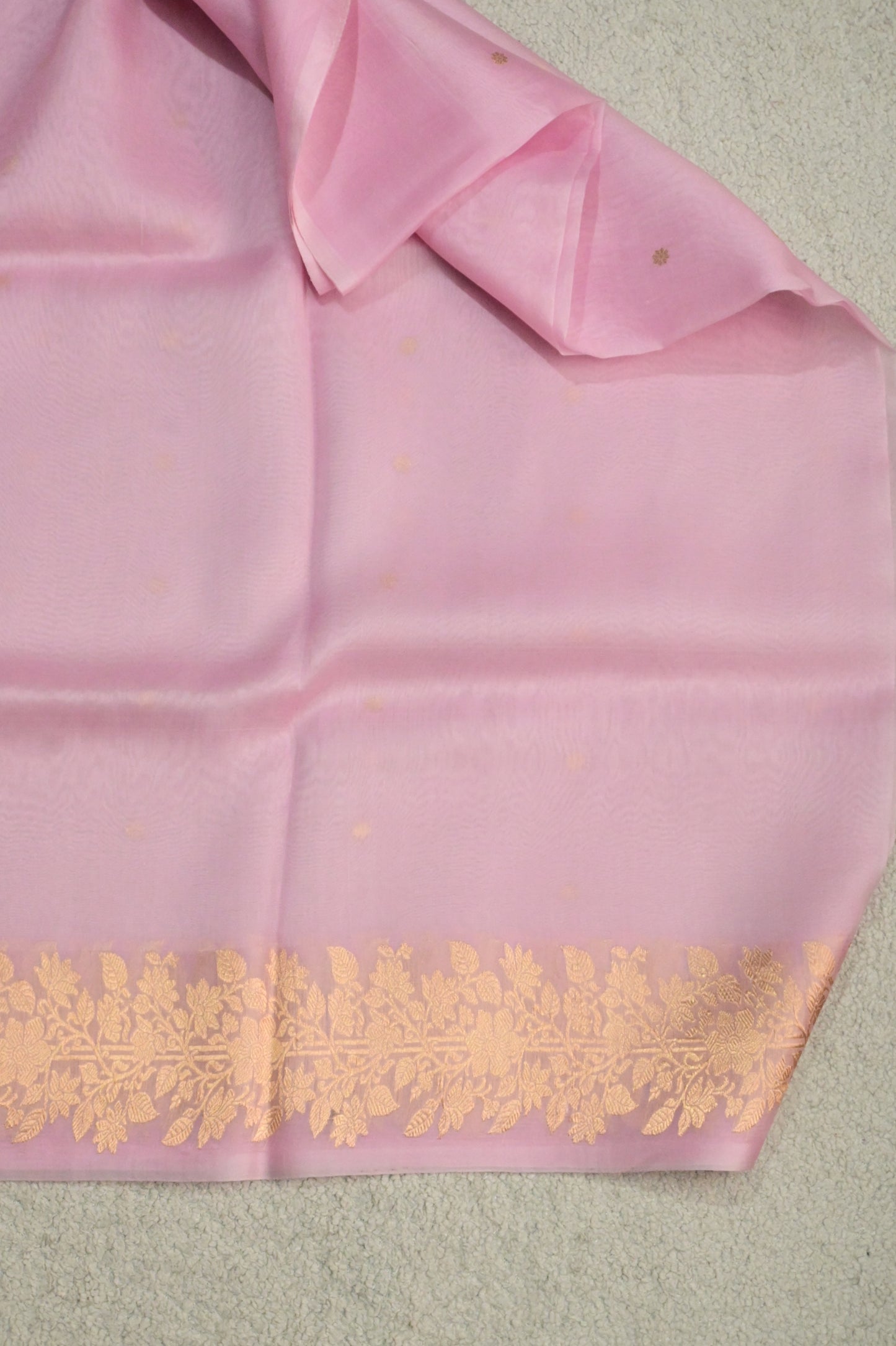 Pure Kora Silk Saree in Soft Pink with Gold Zari Work