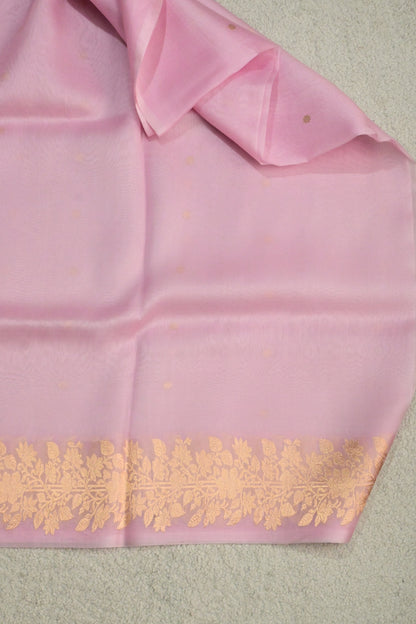 Pure Kora Silk Saree in Soft Pink with Gold Zari Work
